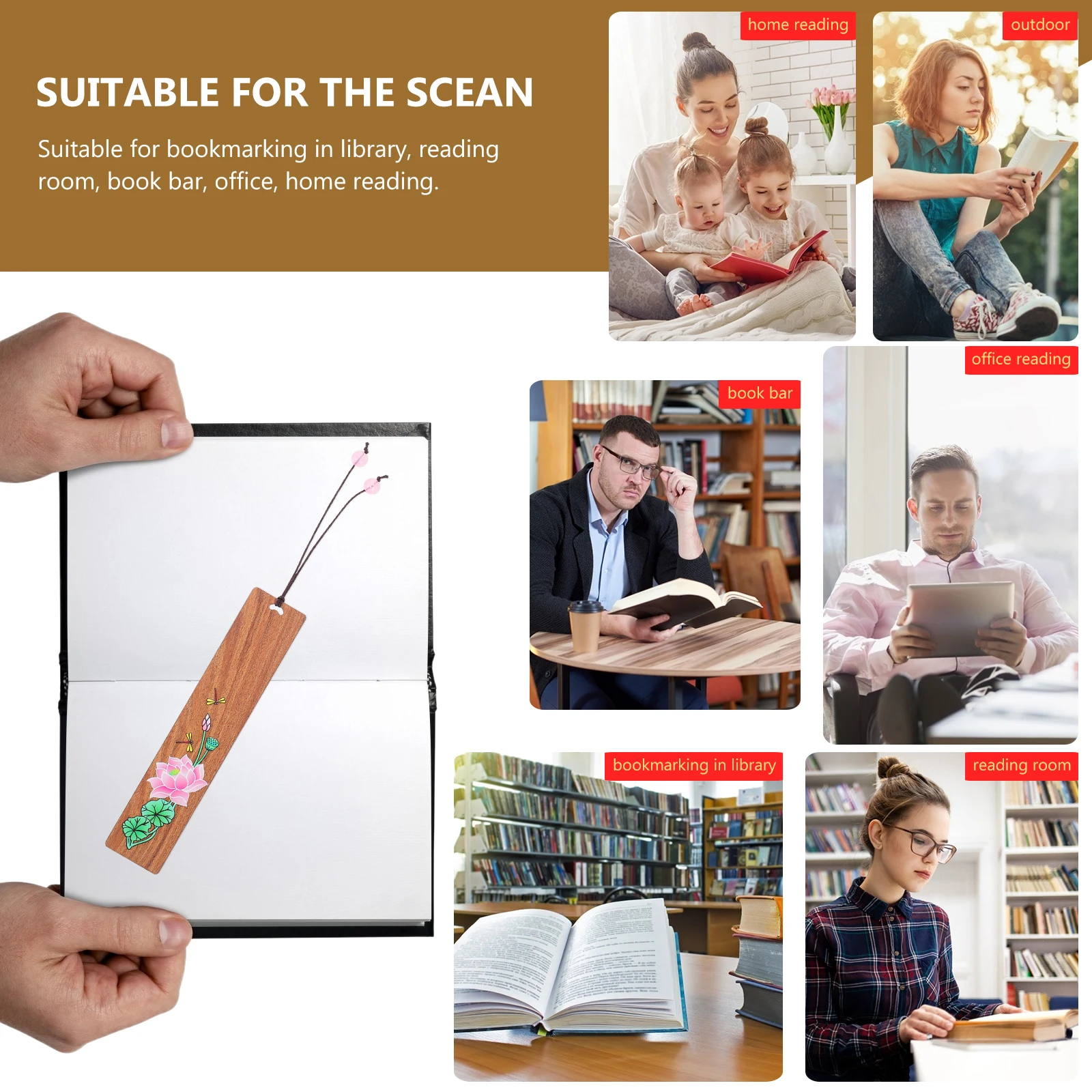 Lotus บุ๊คมาร์คทาสีบุ๊คมาร์คสร้างสรรค์สไตล์วินเทจของขวัญอ่านไม้อเนกประสงค์สําหรับนักเรียนชาย