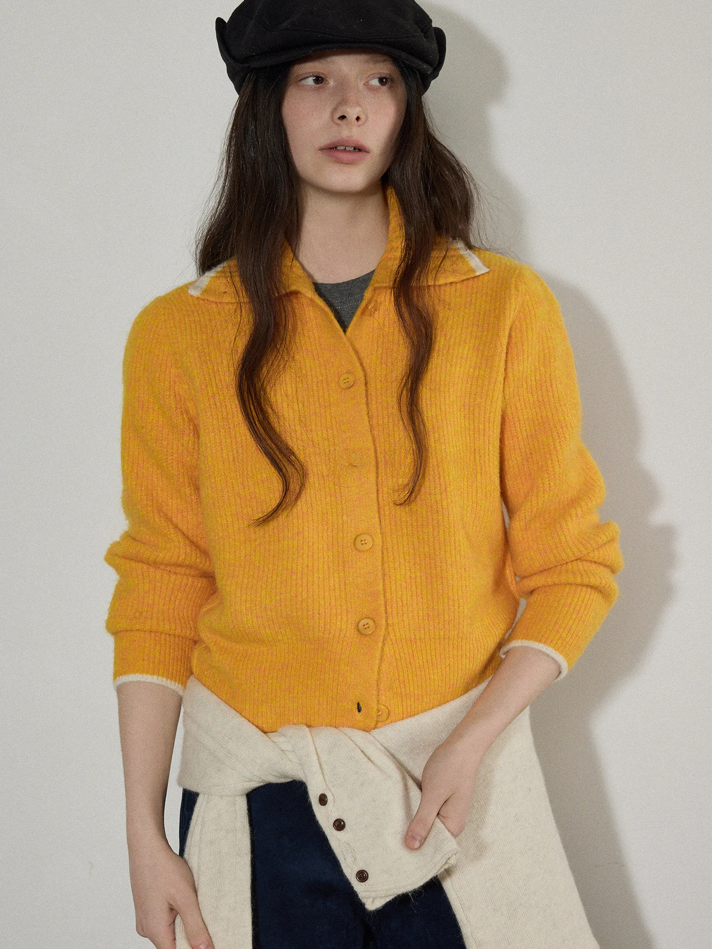 

Женский вязаный кардиган Lofi Choose свободного кроя, мягкий и уютный, с контрастным воротником, зимний, новый, универсальный, с длинными рукавами