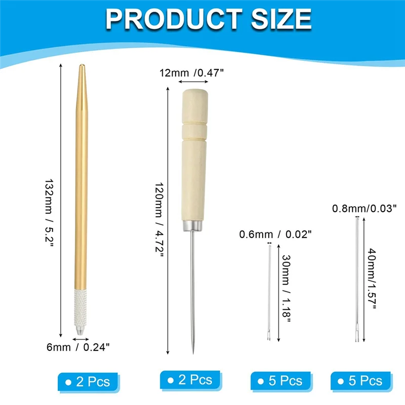 AB15-Kit supporti per radicare i capelli della bambola, aghi per maglieria per rerooting dei capelli della bambola da 0,6 mm/0,8 mm con puntucce in legno uncinetti