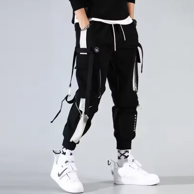 Men's Letter Flap Pocket Drawstring Cargo Pants Casual All-match Loose pantalon cargo homme Classic Fit Elastic work Trousers