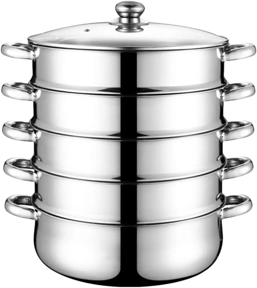 

Stainless Steel Steamer Pots, 5 Tier Steamer Cooking Pots, Steam Soup Pots with Lid, Cookware Steaming Pots (5 Layers 28cm)