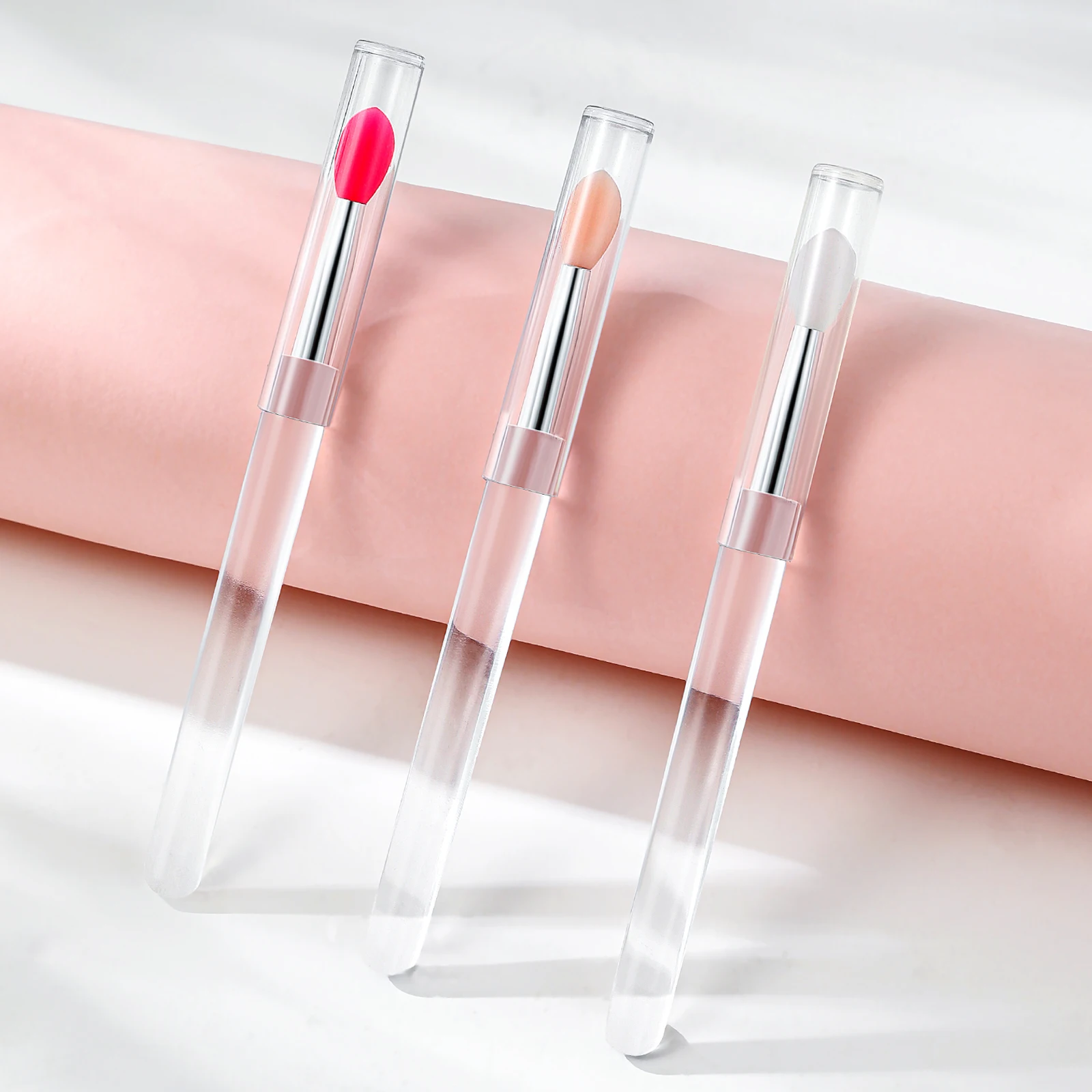 3 uds cepillo de labios de silicona portátil con cubierta suave multifuncional aplicador de bálsamo labial lápiz labial brillo de labios sombra de ojos pinceles de maquillaje