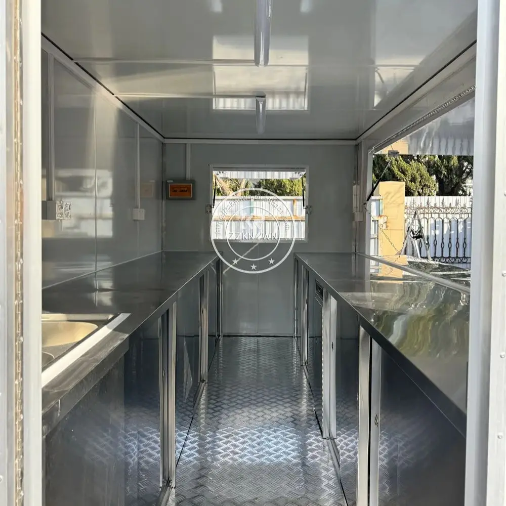 مقطورة ترانس الشوارع 2025، مقطورات الوجبات السريعة المتنقلة المربعة، شاحنة طعام متنقلة مجهزة بمعايير أمريكية للبيع في الولايات المتحدة الأمريكية