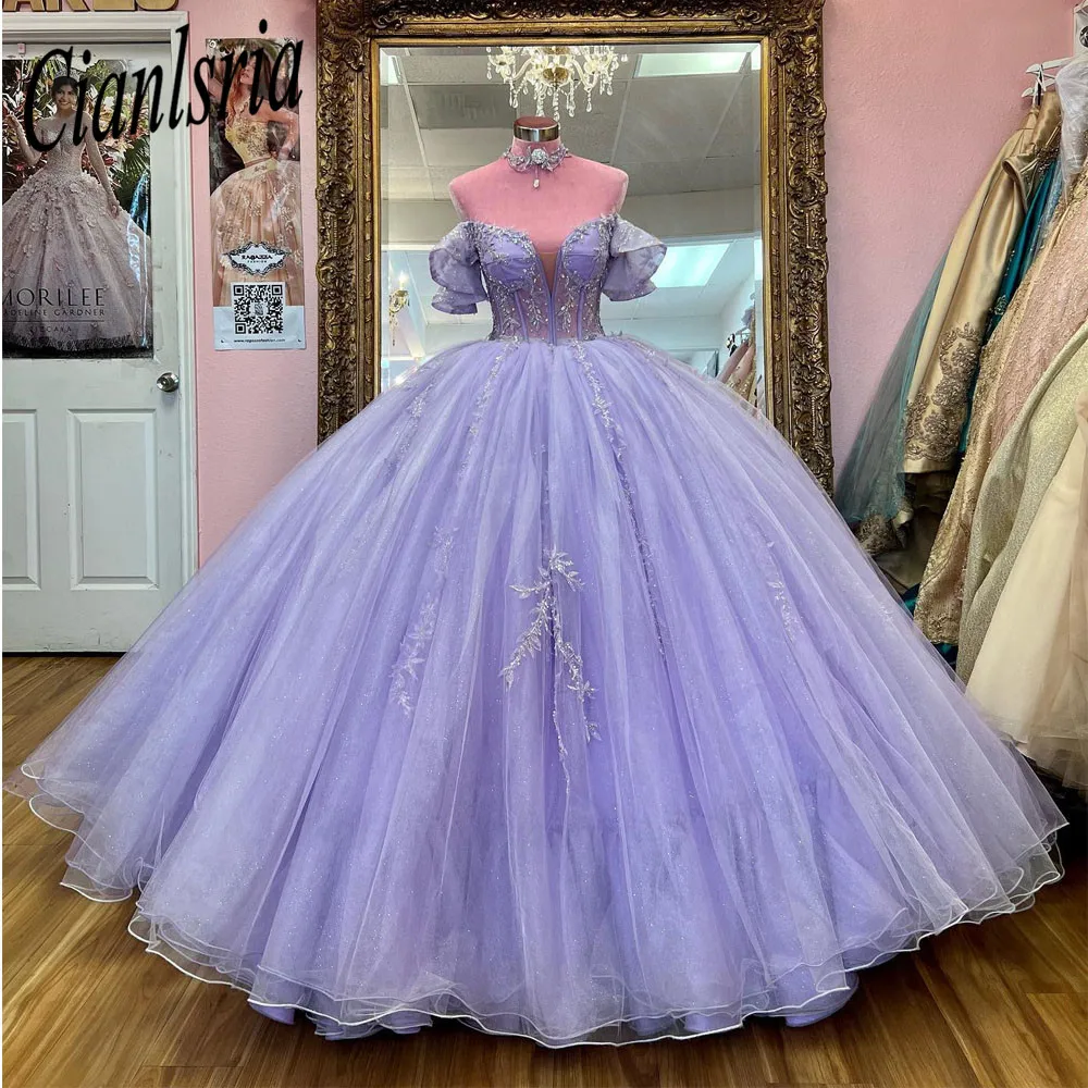 Lavanda doce 16 quinceanera vestidos com 3d apliques grânulos espartilho vestido vestidos de 15 anos vestido mascarado xv