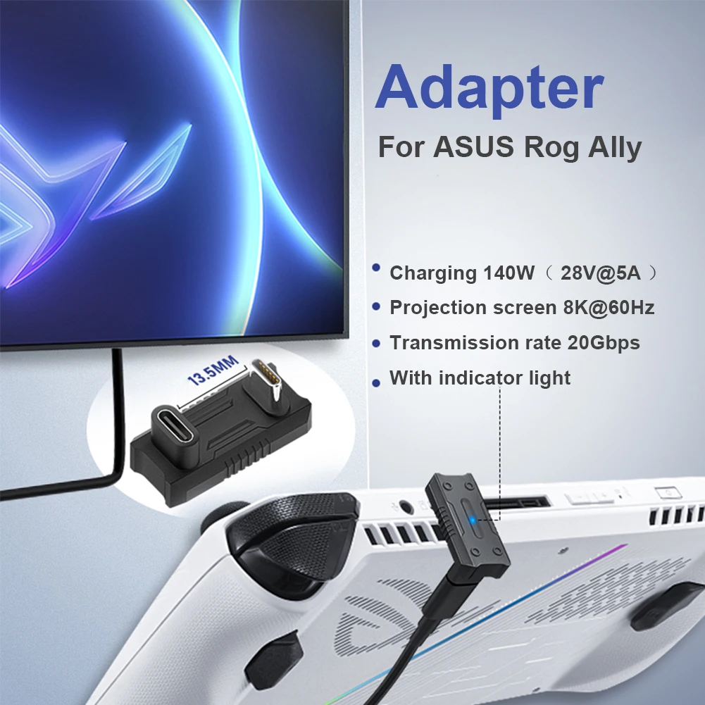 For ASUS ROG Ally USB TYPE C Adapter 140W 20Gbps Fast Charging Elbow Adapter 8K 60Hz PD3.1 For Steam Deck/Nintendo Switch