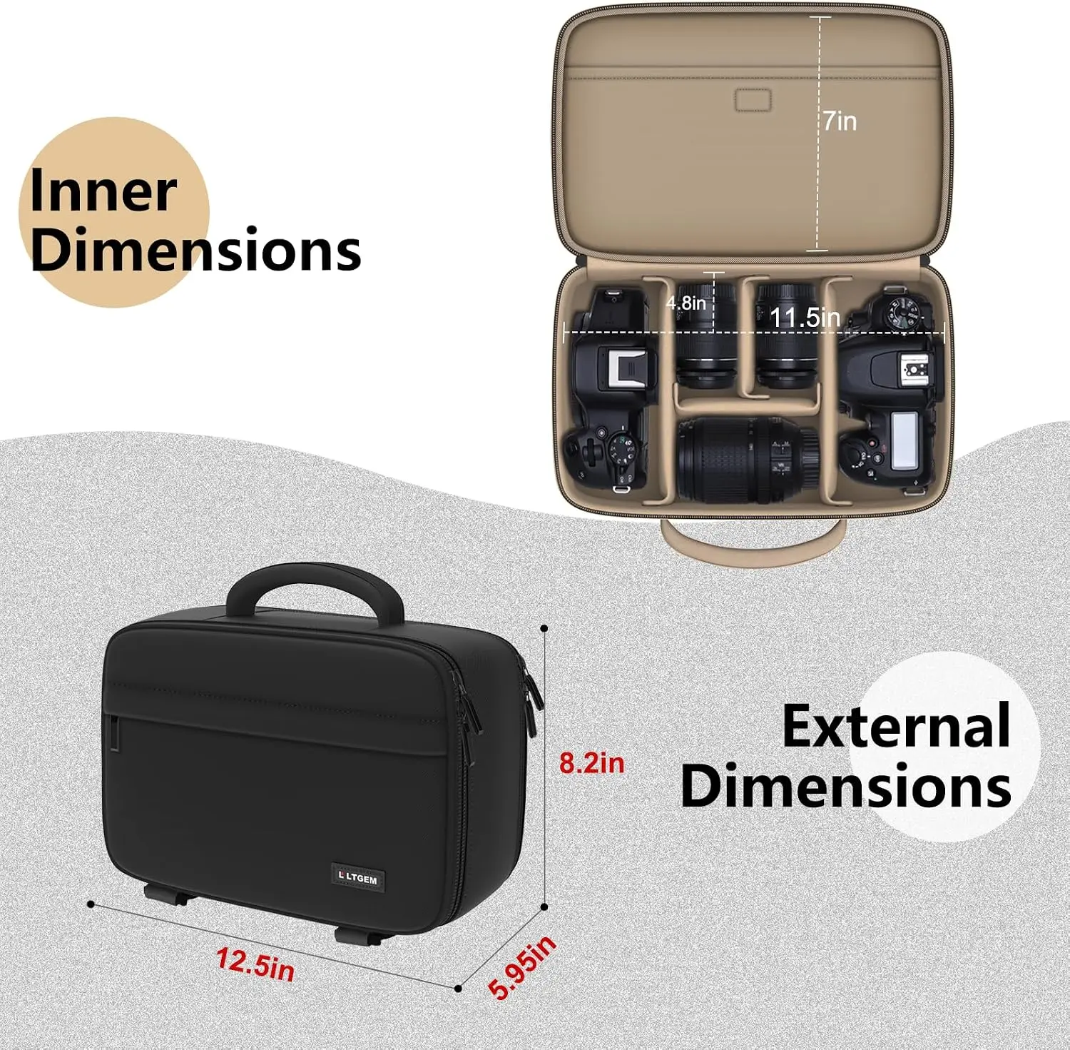 LTGEM Camera Bag Compatible with Canon/Sony/Nikon DSLR Camera, Camera Sling Bag Double-sided Opening for Travel, with Tripod