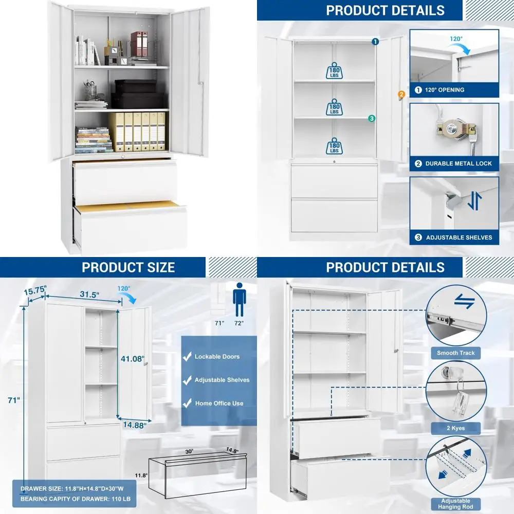 Steel Storage Cabinets with Lockable Drawers - Metal Lateral File Cabinets for Home Office Use