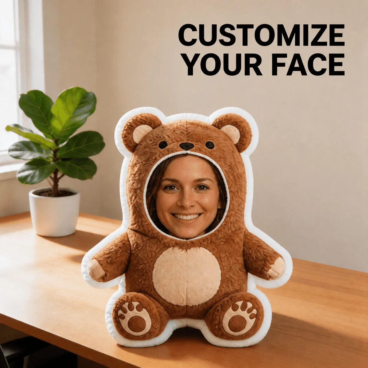 Customized personalized photo face pillow, teddy bear shaped decorative cushion, 60cm home decoration embellishment pillow, suit