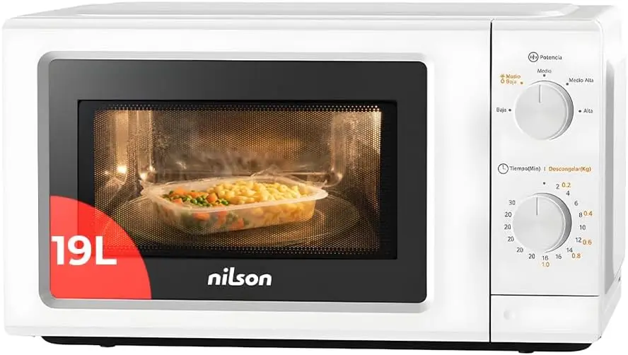 Microondas 19L con Instalación Gratuita, Blanco NMW2701. 700W, 5 Programas, Mecánico, Modo Descongelación, Interior