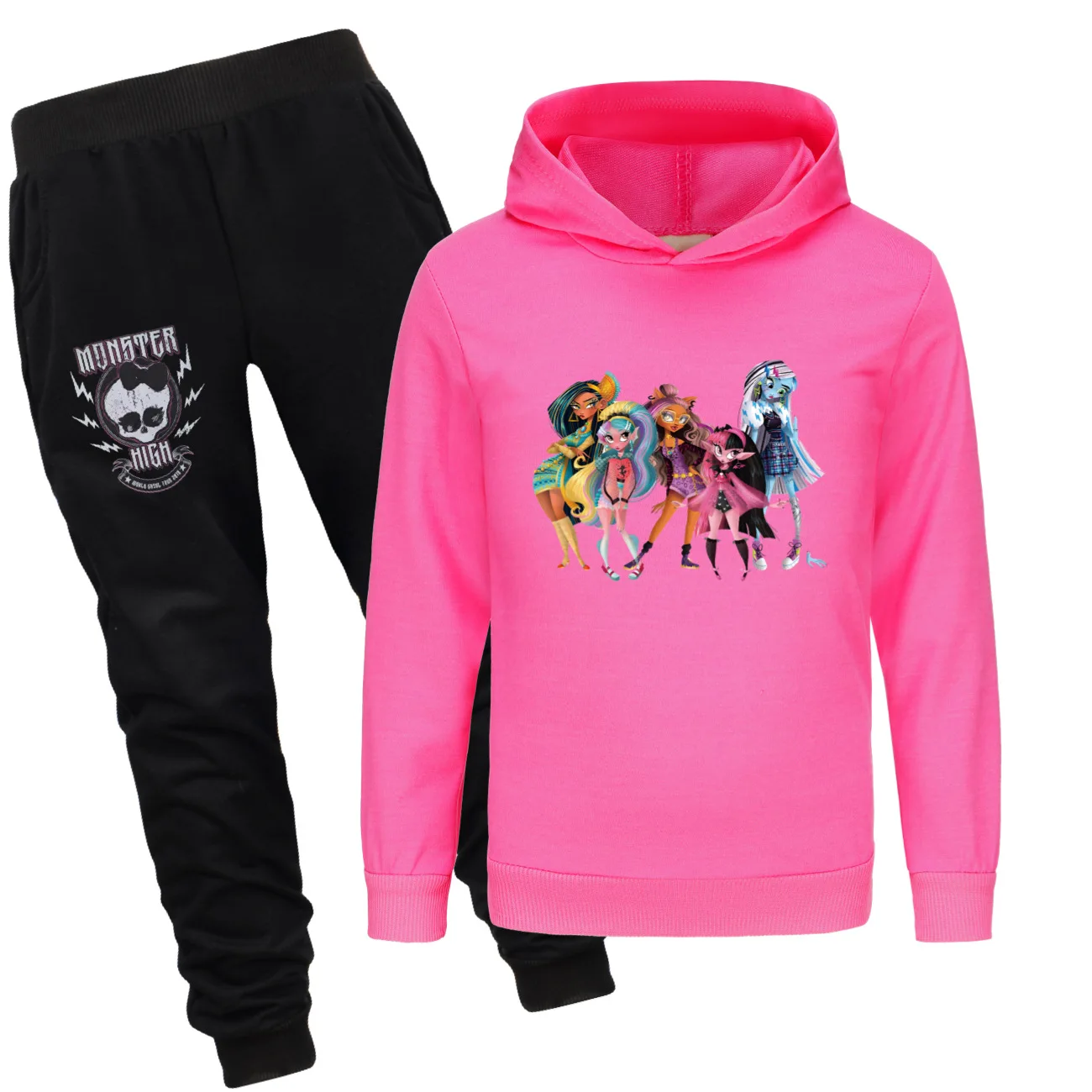 Conjunto de treino Monster High para crianças, moletom de manga comprida, moletons e calças, terno esportivo, meninos e meninas, roupas adolescentes, nova moda, 2PCs, 2-14Y