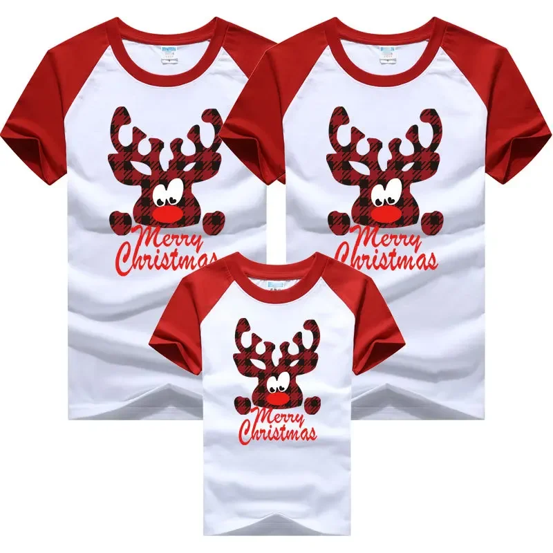 New Year T-shirts for Whole Family Deer Christmas Tees Mom and Dad Daughter Son Clothes