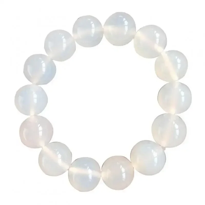 

Natural White Chalcedony Bracelet Men Women Fine Jewelry White Jades Stone Beads Elastic Beaded Bracelets Girlfriend Mom Gifts