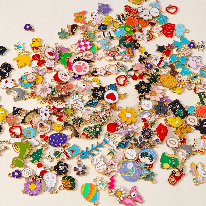 Leslie Hot Sale 10-30pcs Mixed Cute Heart Animal Charms Flower Fruit Rainbow Charms for DIY Jewelry Making More than 5000 Styles
