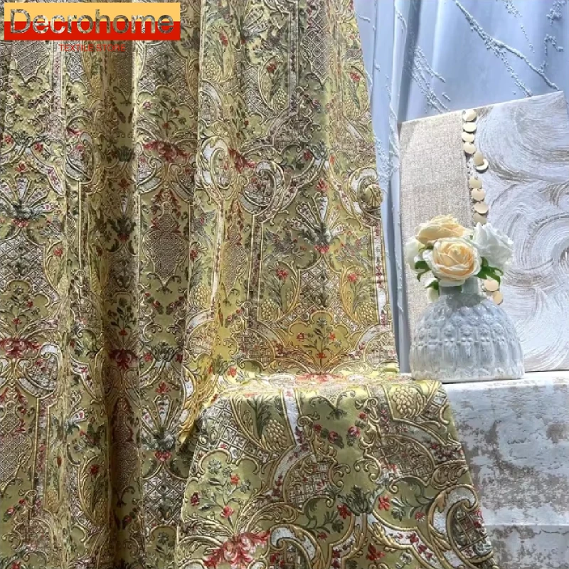 

Custom Embossed Gold Jacquard Thickened Blackout Curtains for Living Room Bedroom French Window Balcony Window Villa