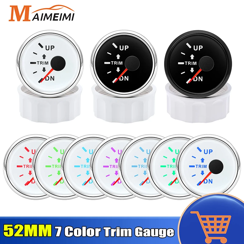 52mm Trim Gauge 7 Color LED Backlight 0-190ohm Trim Gauge Sensor For 12V 24V Auto Boat Marine Boat Vehicles 0-190 Ohms Up-Down