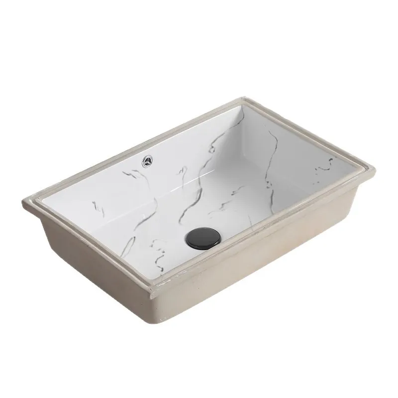 

Marble pattern flat bottom square under the counter basin ceramic embedded wash basin single basin bathroom washbasin