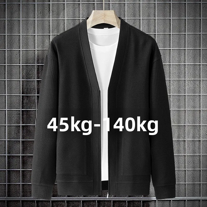 

Мужской вязаный кардиган больших размеров на весну-осень, модный, повседневный, с длинным рукавом, V-образным вырезом и молнией