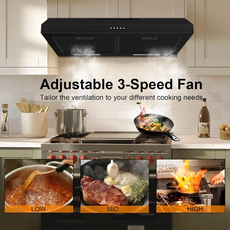 ترقية 600 CFM شفاط المطبخ 30 بوصة أسود تحت خزانة شفاط المطبخ ل القناة/القناة للتحويل موقد المطبخ الفولاذ المقاوم للصدأ #3
