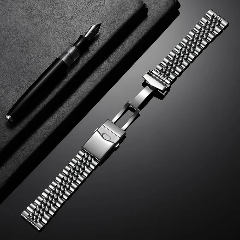 20mm 22mm Screw Link Stainless Steel Straps for Seiko for Rolex Solid Folding Buckle Watch BandFlat End Band with Tool Bracelet