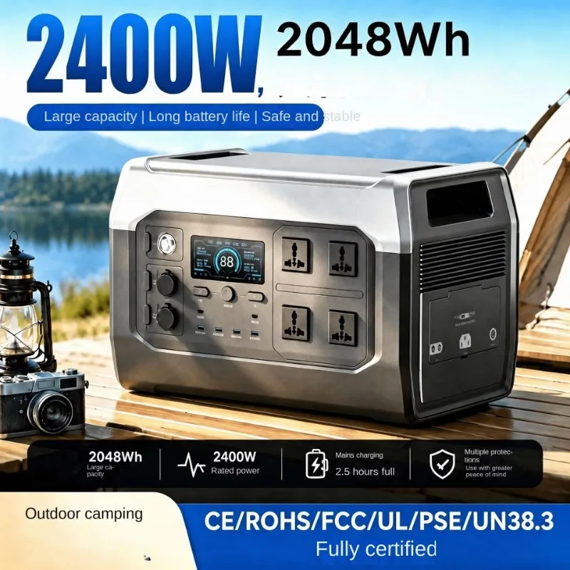 2400W 2048Wh Pure Sine Wave Portable Solar Power Station for Home Outdoor RV Emergency Backup Generator