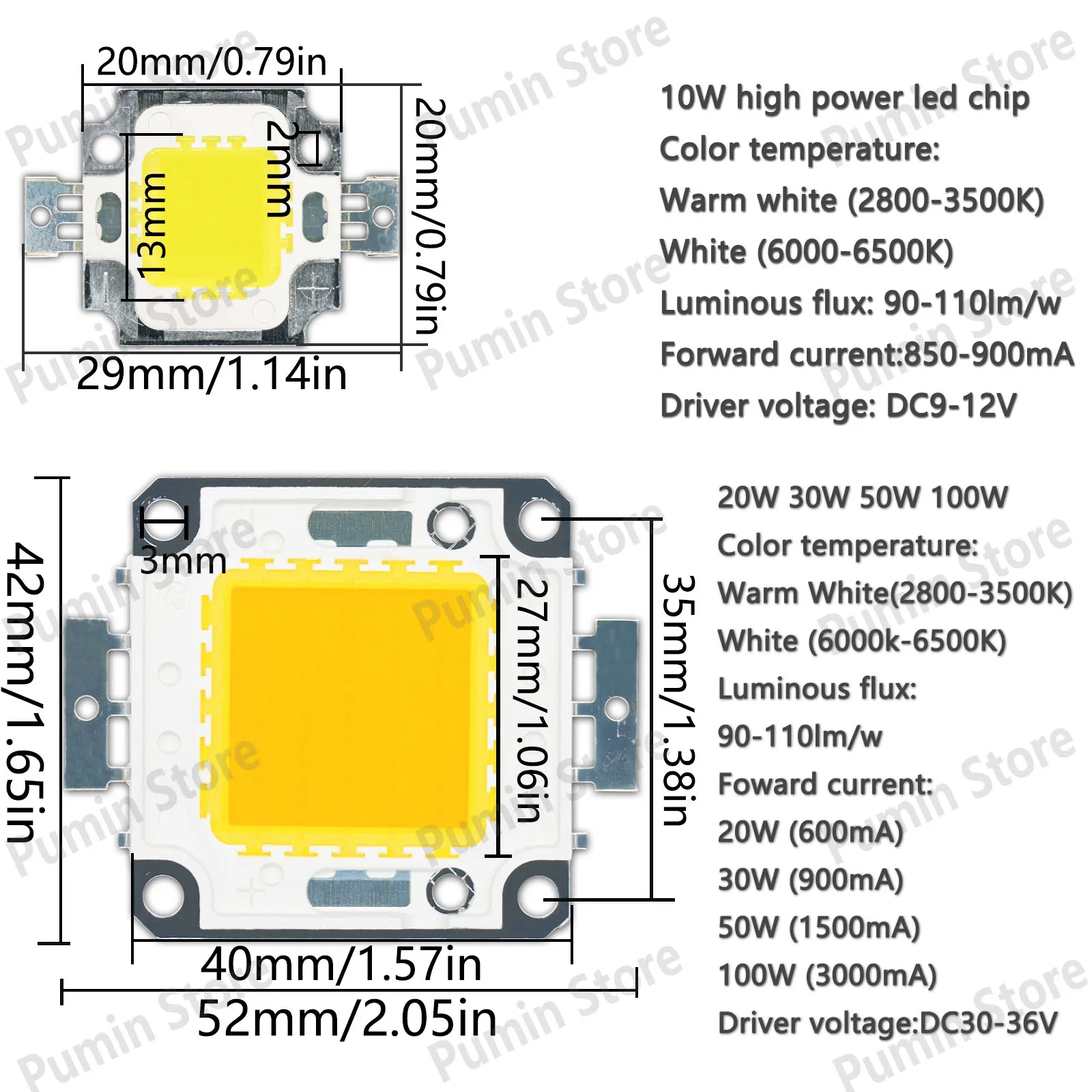 LED COB Chip DC30-36V 50W 30W 20W 10W DC9-11V Integrato Ad Alta Potenza 4525mm Per Proiettori Lampioni Sorgente Luminosa Da Giardino FAI DA TE