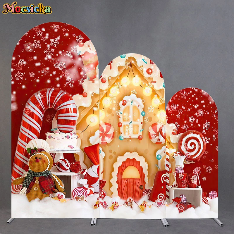 

Christmas Arch Backdrop Cover Red Lollipop Dessert Snowflake Birthday Decorations Background Photography Party Props Photocall