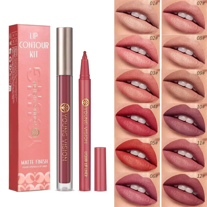 YOUNG VISION Matte Lipstick with 1Lipliners Lasting None Cup Not Fade Waterproof Pigmented Velvets Lipgloss Lip Makeup