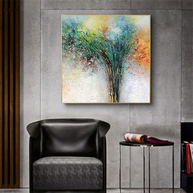 Abstract Large Tree Of Life Hand painted Modern Oil Painting on Canvas Handmade Colorful Tree Wall Art for Living Room Bedroom