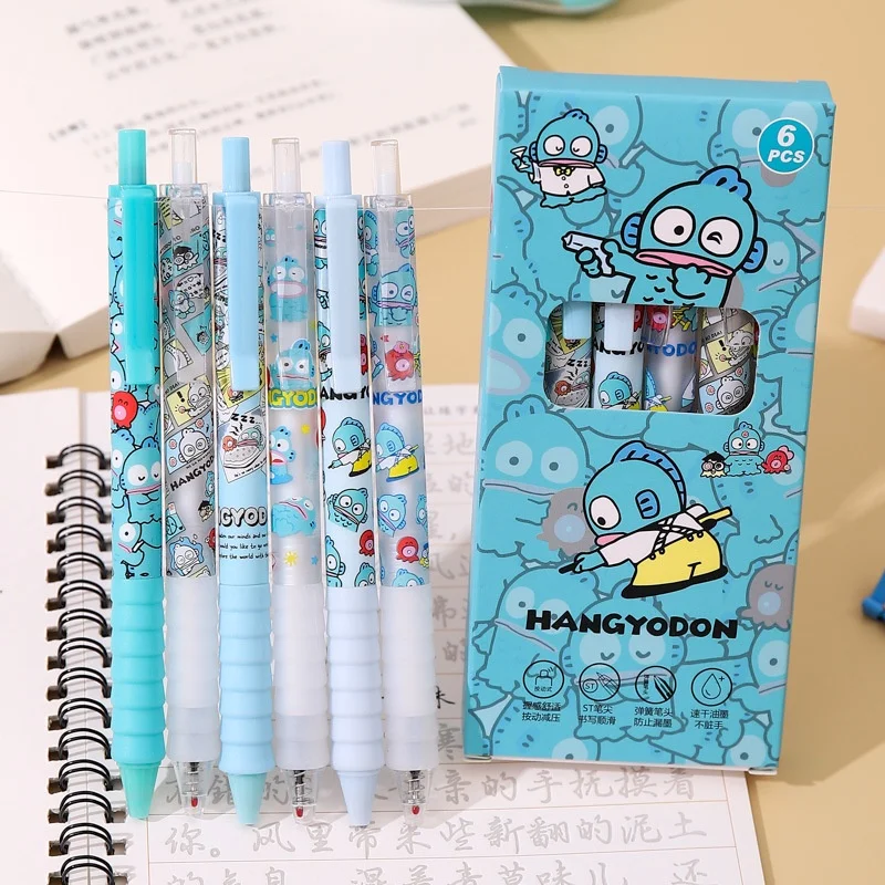 6pcs/box Kawaii Sanrio Hangyodon Press Gel Pen Cute 0.5mm Black Ink Signature Pens Promotional Gift Office School Supply