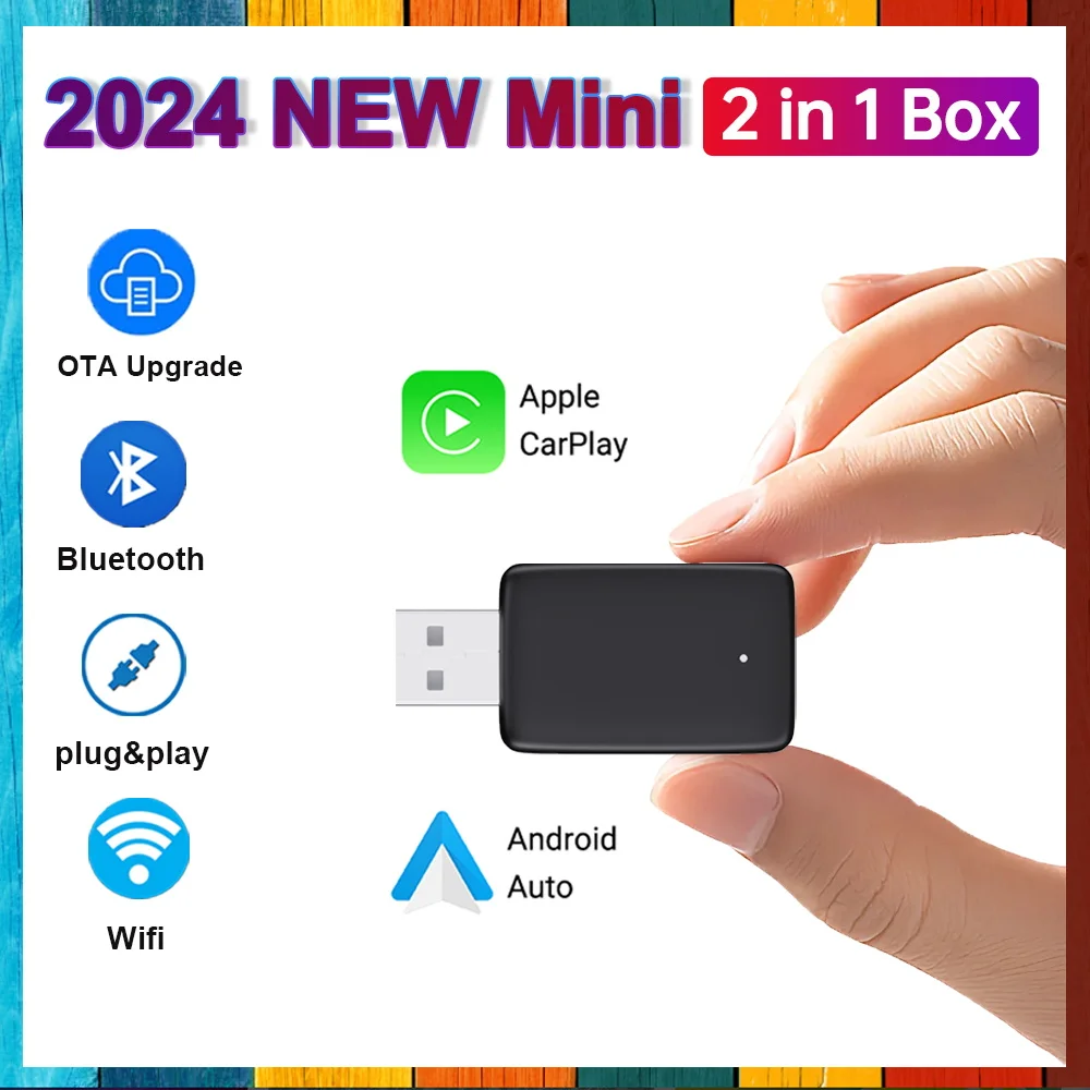 NEW Mini 2in1 Wireless CarPlay&Android Auto Fit 99% Cars Adapter Smart Mini Box Dongle Bluetooth WiFi Fast Connect Plug&Play Box