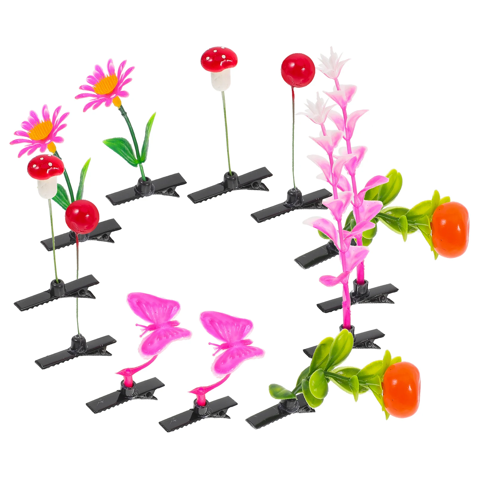 

12pcs Plant Hair Clips Girls Accessories Flower Barrettes Foam Realistic Design Various Colors Durable Sturdy Materials