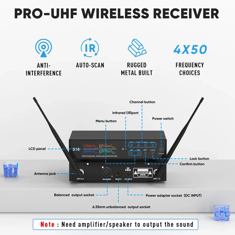 Fuluode Dynamic Professional Party Stage Karaoke MicrophoneWireless Mic Pro-UHF Wireless receiver XLR To XLR