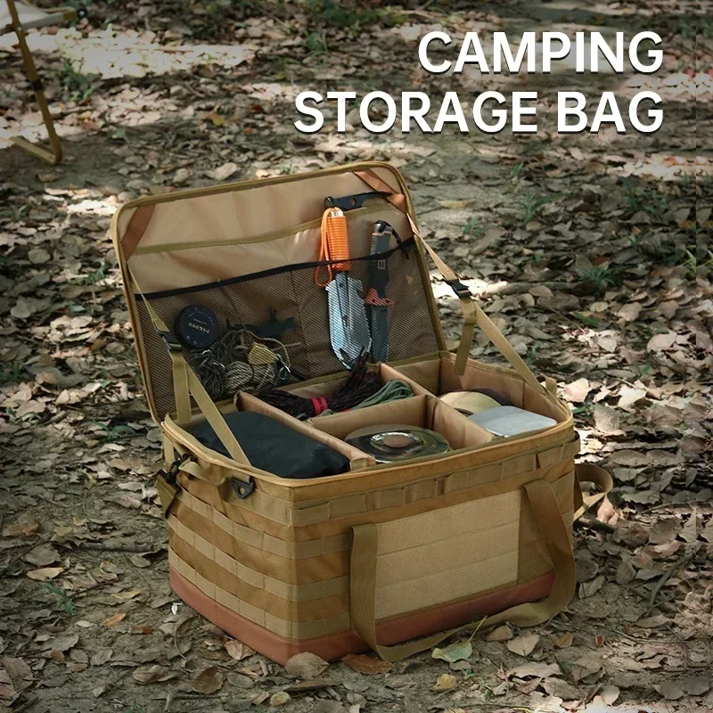 

60L Heavy-Duty Waterproof Storage Box, Foldable Camp Organizer with Removable Dividers for Kitchenware & Outdoor Gear