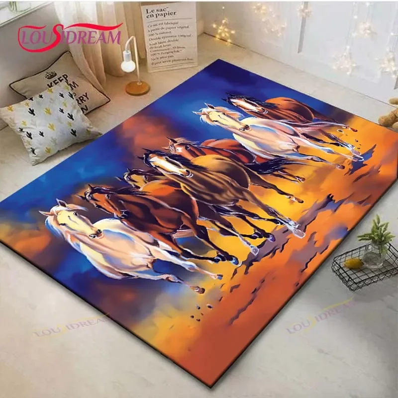 3D Galloping Horses Carpet Room Decor Floor Mats Bedroom Yoga Mat Photography Props Area Rug Birthday Gift  Outdoor  Rug