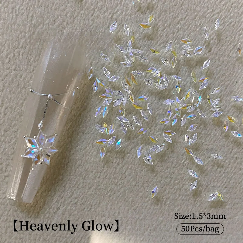 50 個混合ミニ菱形ネイルラインストーン 3D 平底ネイルクリスタル宝石光沢のあるマニキュアチップ 3D ネイルアートデコレーション