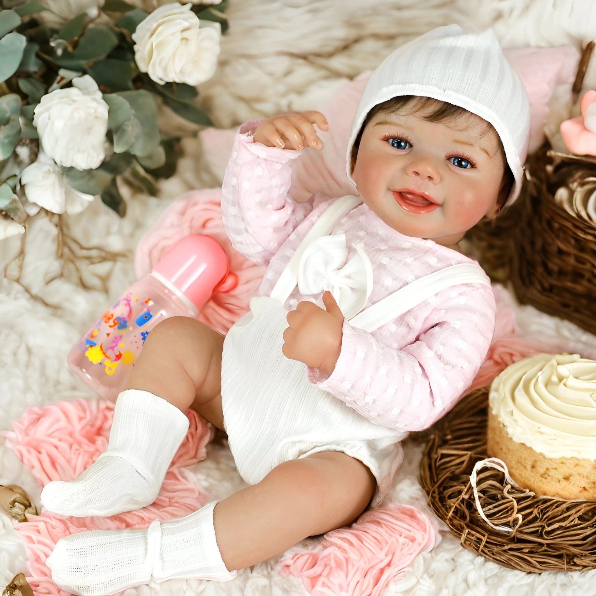 19 بوصة واقعية تولد من جديد دمية طفل إيمي فتاة مع الشعر الجذور الوليد ثلاثية الأبعاد الجلد مرئية الأوردة اليدوية لعبة هدية الكريسماس للفتيات #4