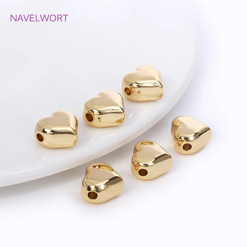 Trendy 18K Gold Plated Brass Metal Heart Spacer Beads For Beading Separators DIY Bracelets Necklace Jewelry Making Supplies