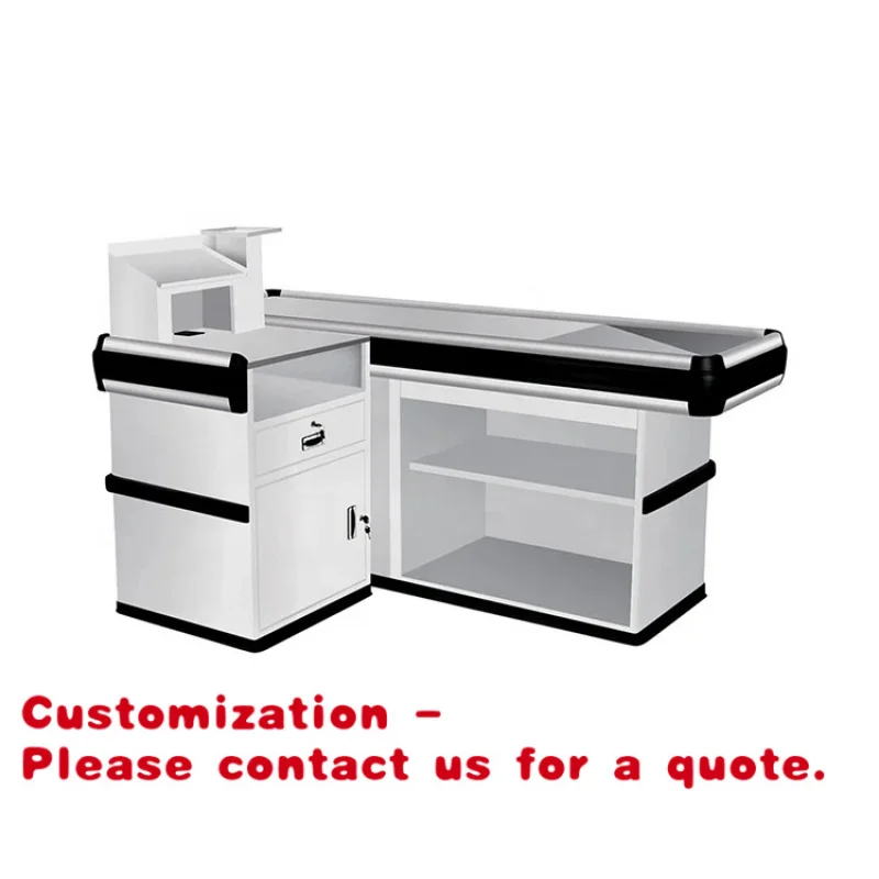 Customize.Supermarket Stainless Counter Powder Coating With Conveyor Belt Store Checkout Counter