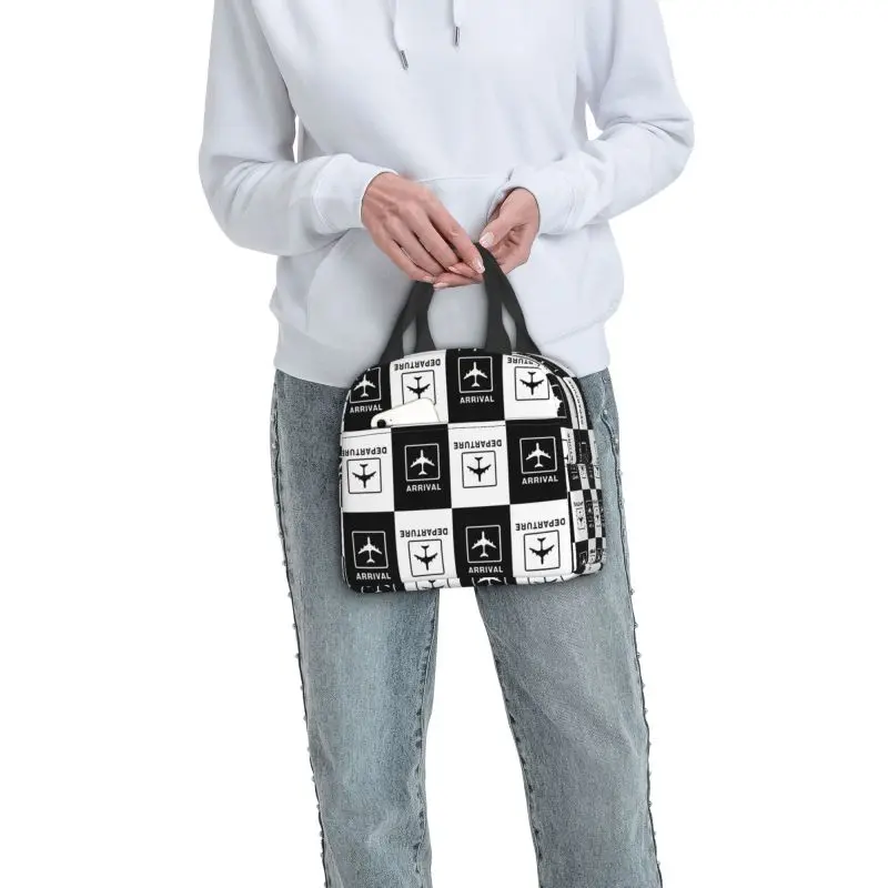 Custom Aviation Airplane Departures Arrivals Lunch Bag Aviator Pilot Plane Warm Cooler Insulated Lunch Boxes for Kids School
