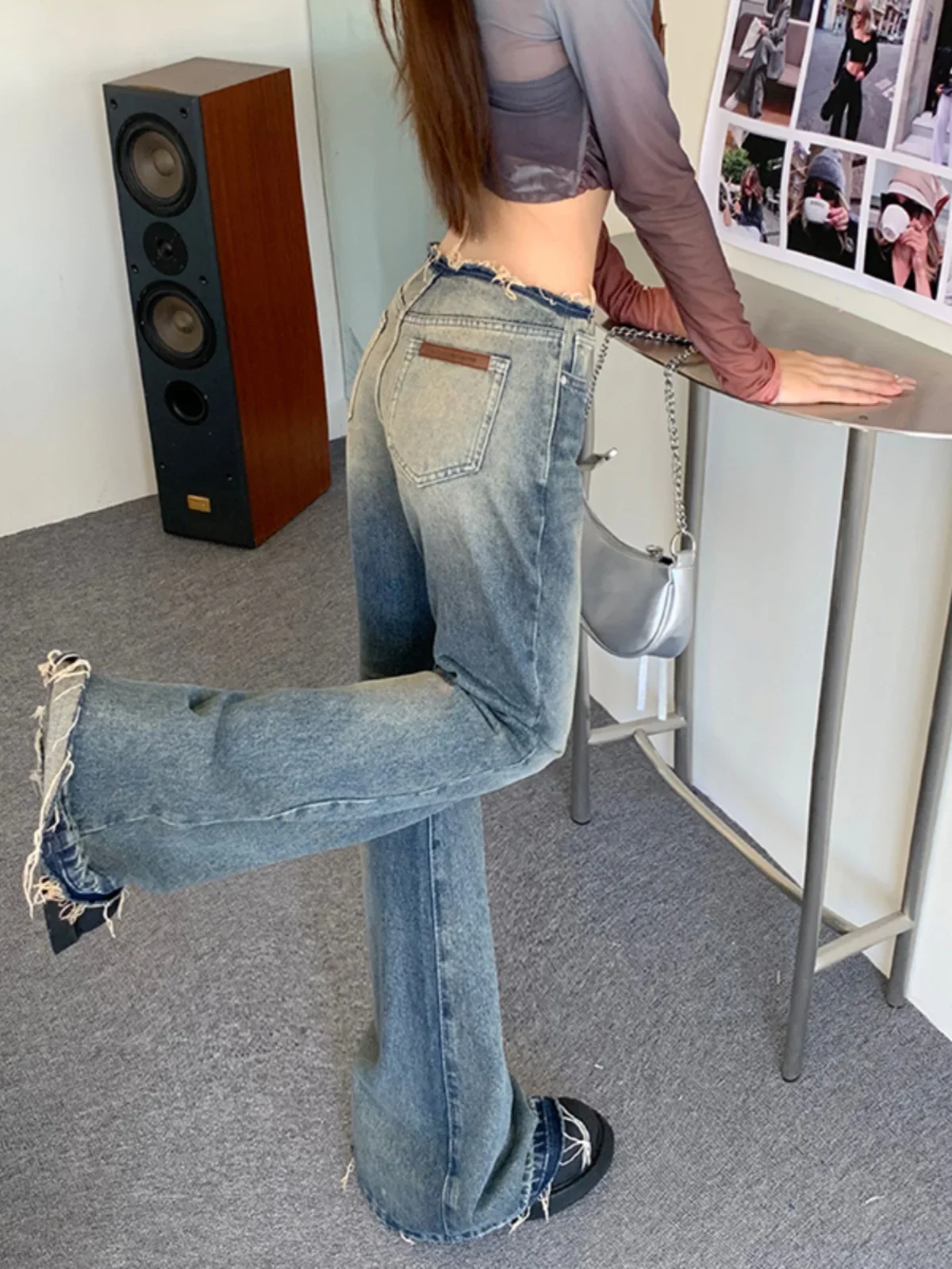 Jeans blu donna anni '90 personalità Vintage pantaloni dritti a vita alta Streetwear pantaloni Casual larghi da ragazza a gamba larga classici in Denim