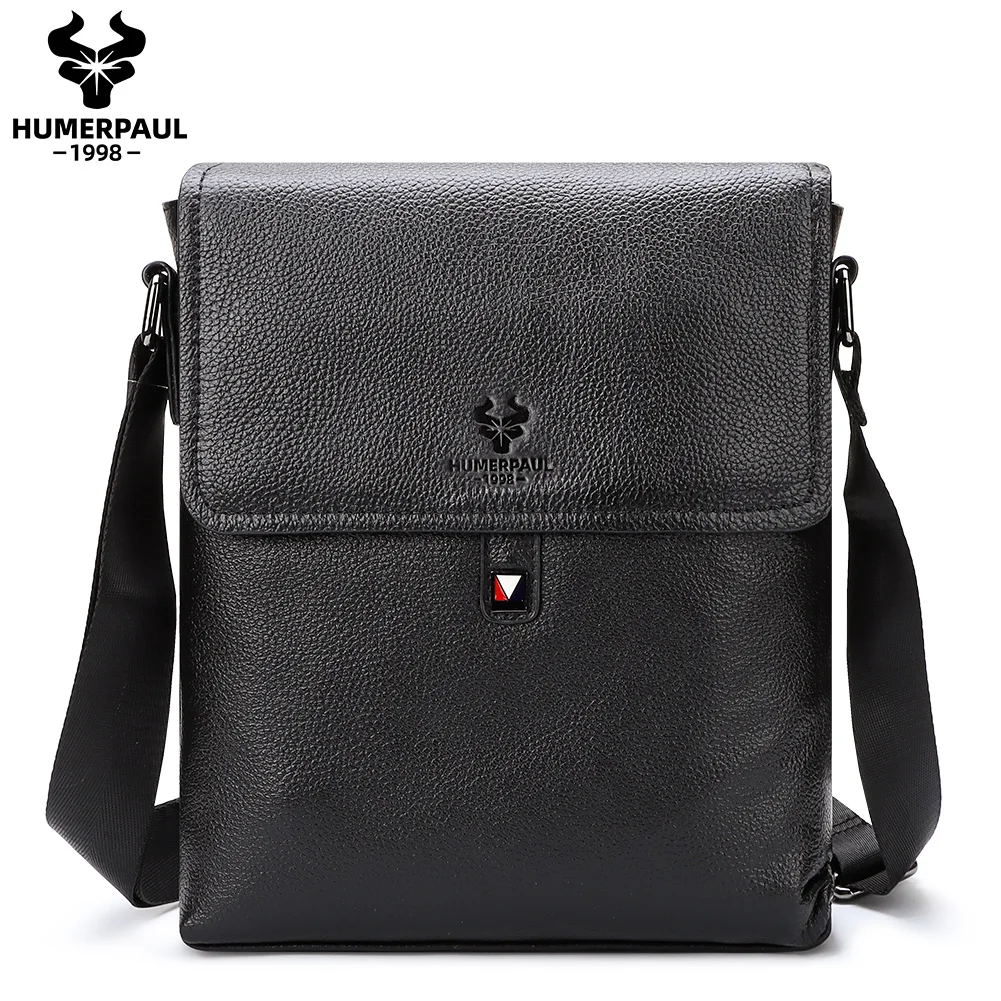 HUMERPAUL New Fashion Men Bags Genuine Leather Shoulder Bag for ipad Casual Messenger Crossbody Bag High Quality Work Bolsa