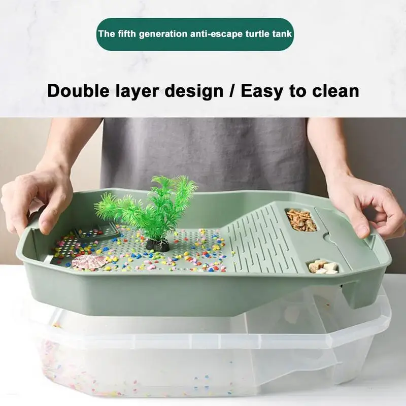 Detachable Turtle Habitat House Reptile Easy to Change Water Plastic Habitat with Areas to Breed Feed Swim Bask cueva Reptiles