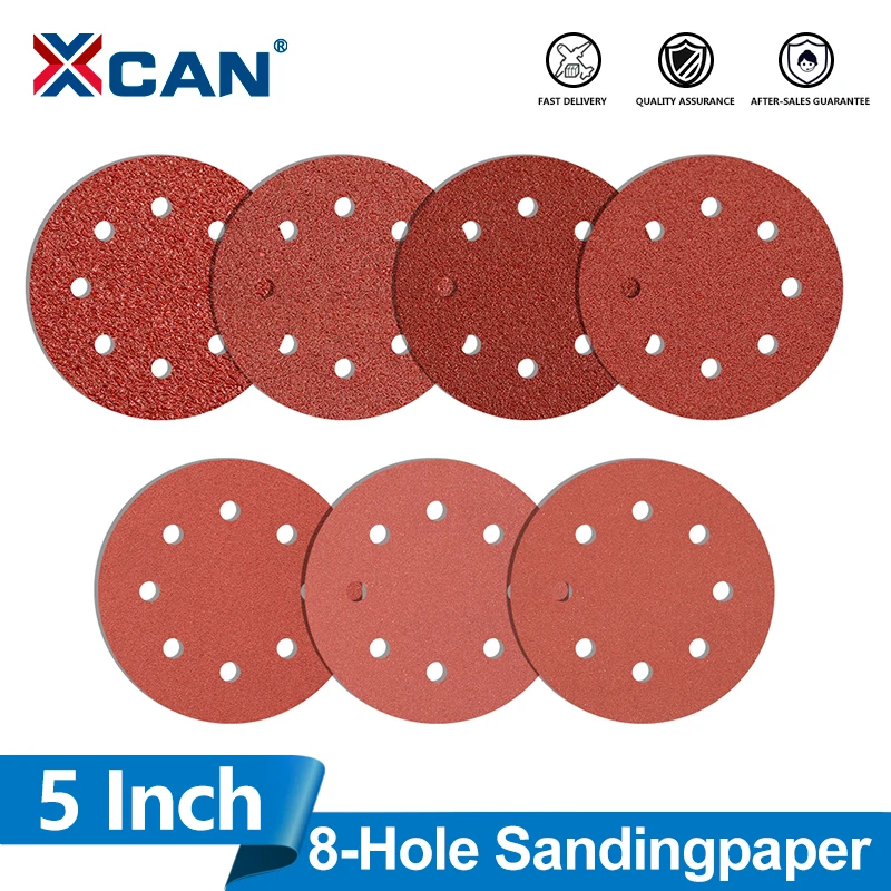 

XCAN Abrasive Pad 5Inch Sanding Discs 8-Hole Sanding Paper 125mm Sandpaper Alumina Sanding Pad for Metal Wood Polishing