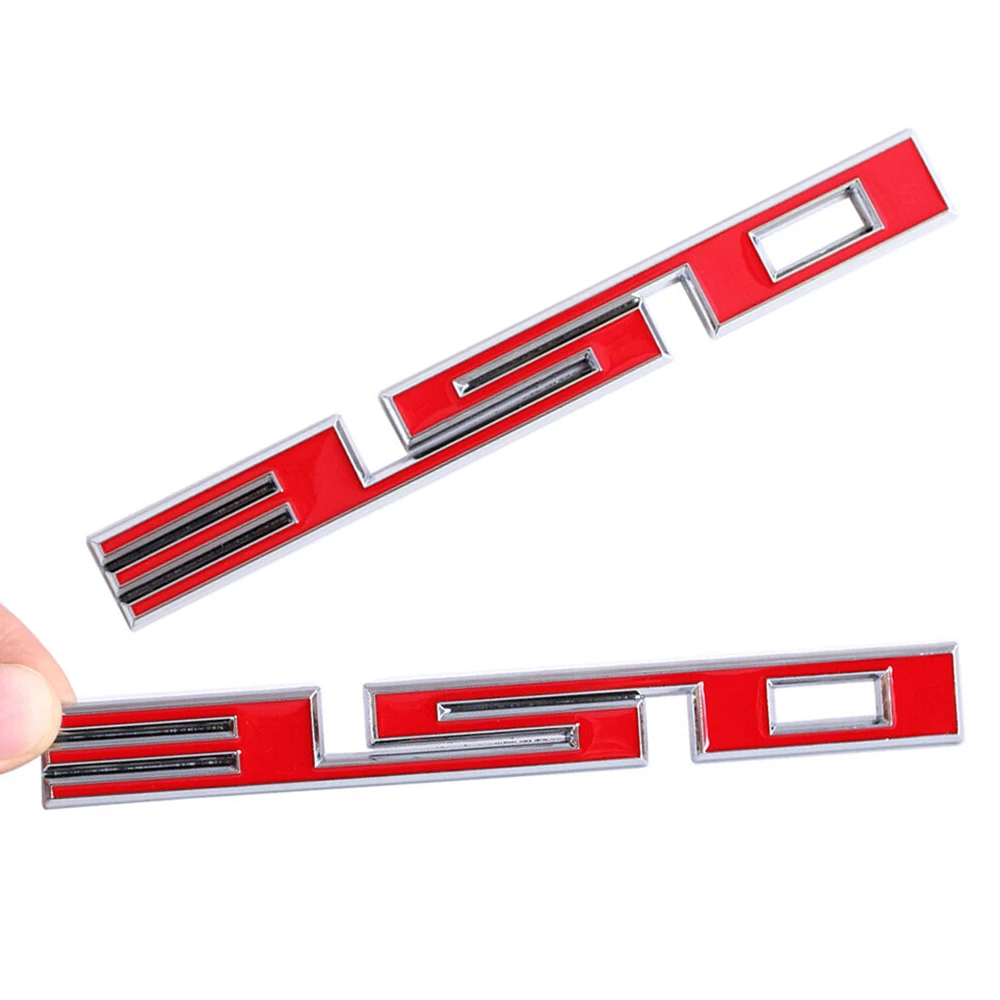 

One Set (2 Pcs) Car Side Door Fender Metal Trim Silver Red 350 Logo Badge Emblem Universal