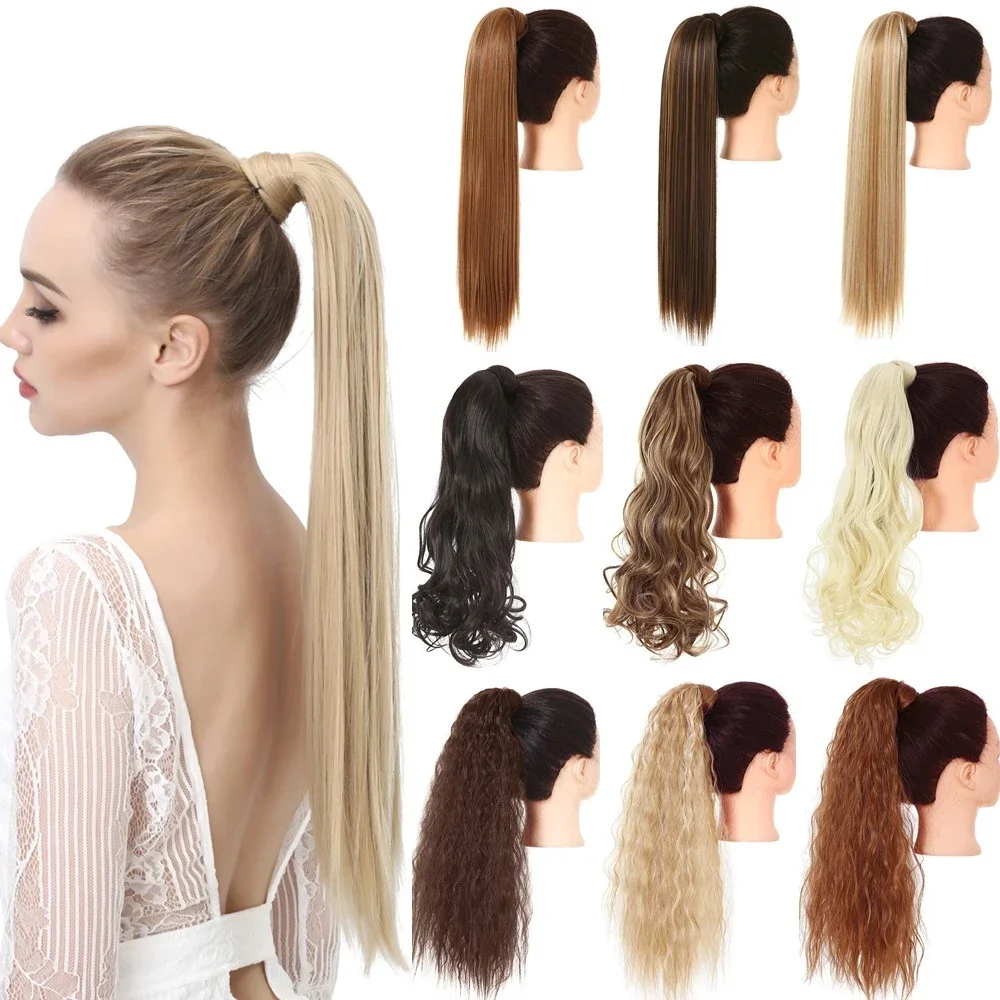 

Synthetic Clip in Ponytail Hair Extension Wig Straight Kinky Curly Long Wrap Around Fake Pony Tail Blonde False Afro Hairpiece