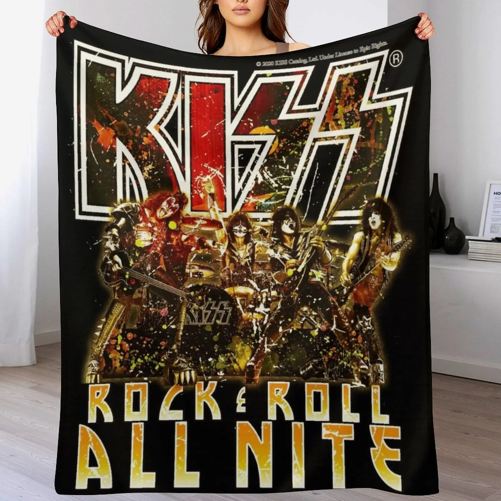 Kiss Rock n Roll All Nite Vintage Retro Classic Rock Throw Blanket Multi Use Warm Blanket for Living Room Bedroom