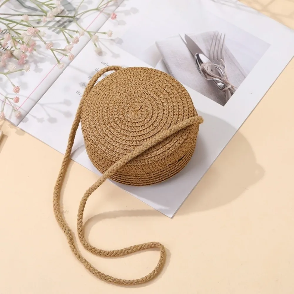 Creative Small Daisy Straw Bag Woven Round Shape Crossbody Bag Handmade Shoulder Bag for Children Girls
