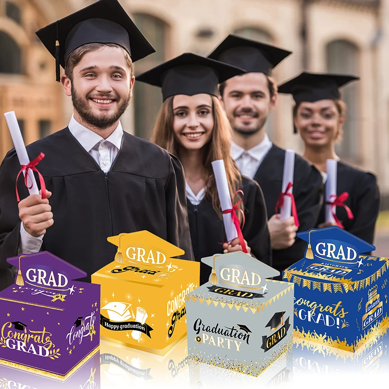 Caja de regalo con tarjeta extraíble para graduación, suministros para fiestas de graduación, 2024