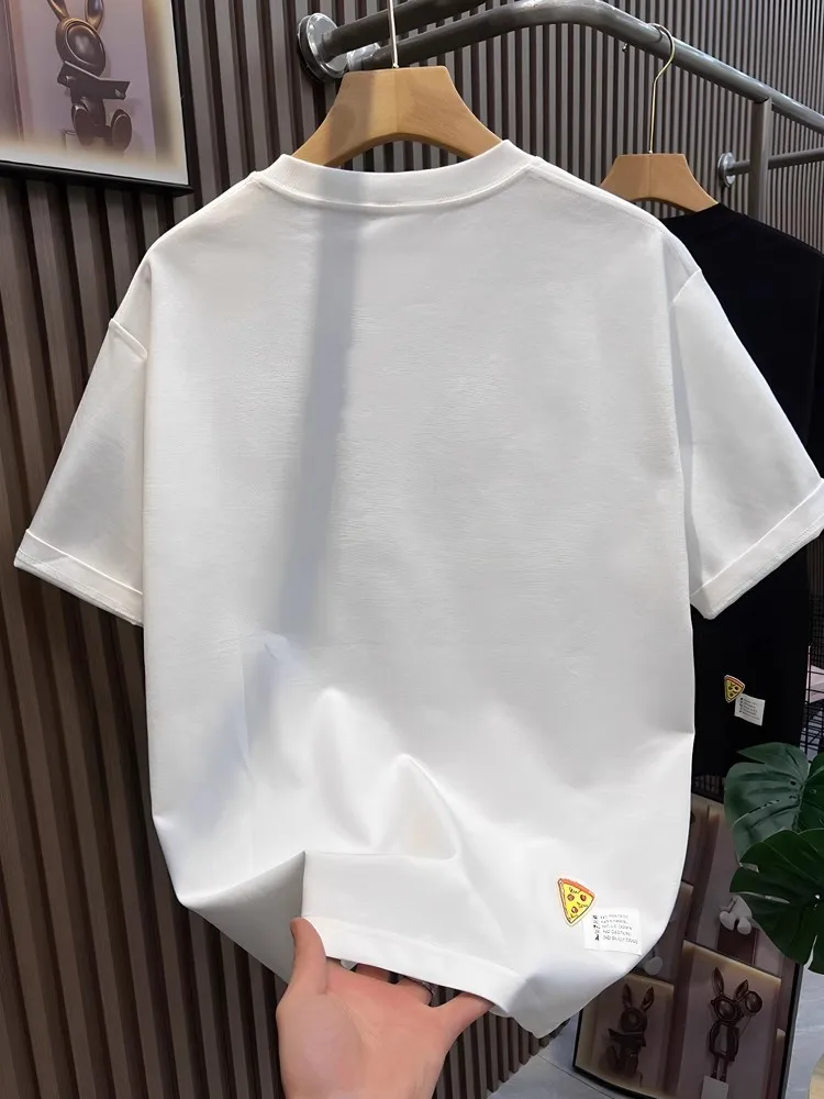 Hot Sale Summer Mens Fashion High Street Cartoon Patch Embroidery T Shirts Loose Fit Tees O Neck Short Sleeve Casual 2025 New