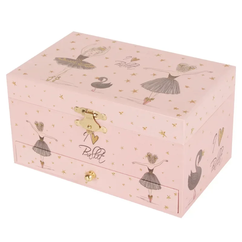 7-inch Black Swan Ballet Music Box Drawer Jewelry Storage Octopath Box Makeup Mirror Christmas Gift for Wife and Daughter